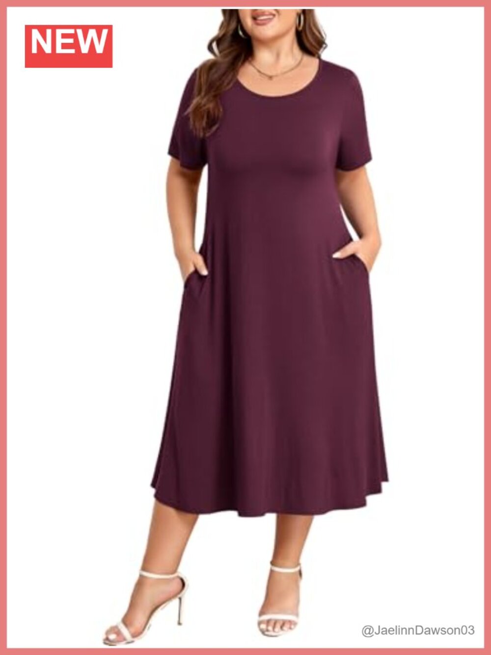 Women's Plus Size Casual Loose A-Line Midi Dress with Pockets Short Sleeve